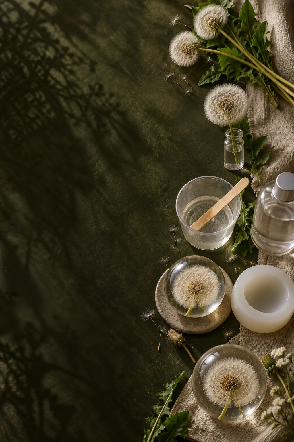 Detalhes da flor, da preparação, dos materiais e da esfera pronta