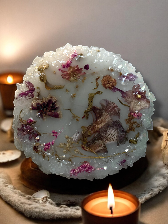 Porta Objetos com Flores Naturais e bordas de cristal Médio