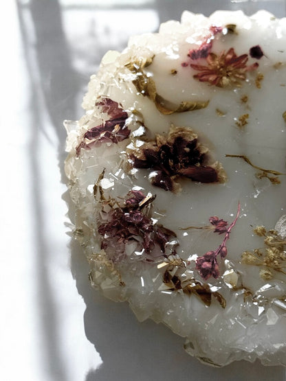 Porta Objetos com Flores Naturais e bordas de cristal Médio