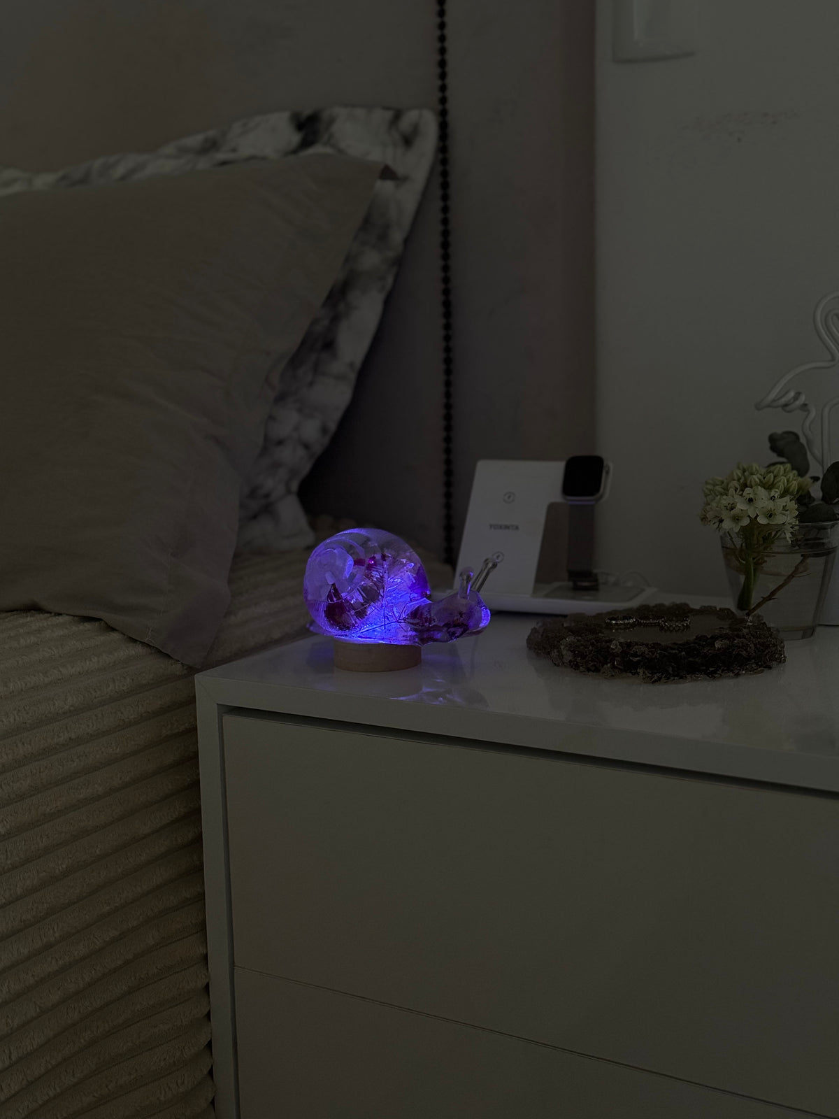 Luminária Escultura de Caracol com Flores naturais Molde Importado