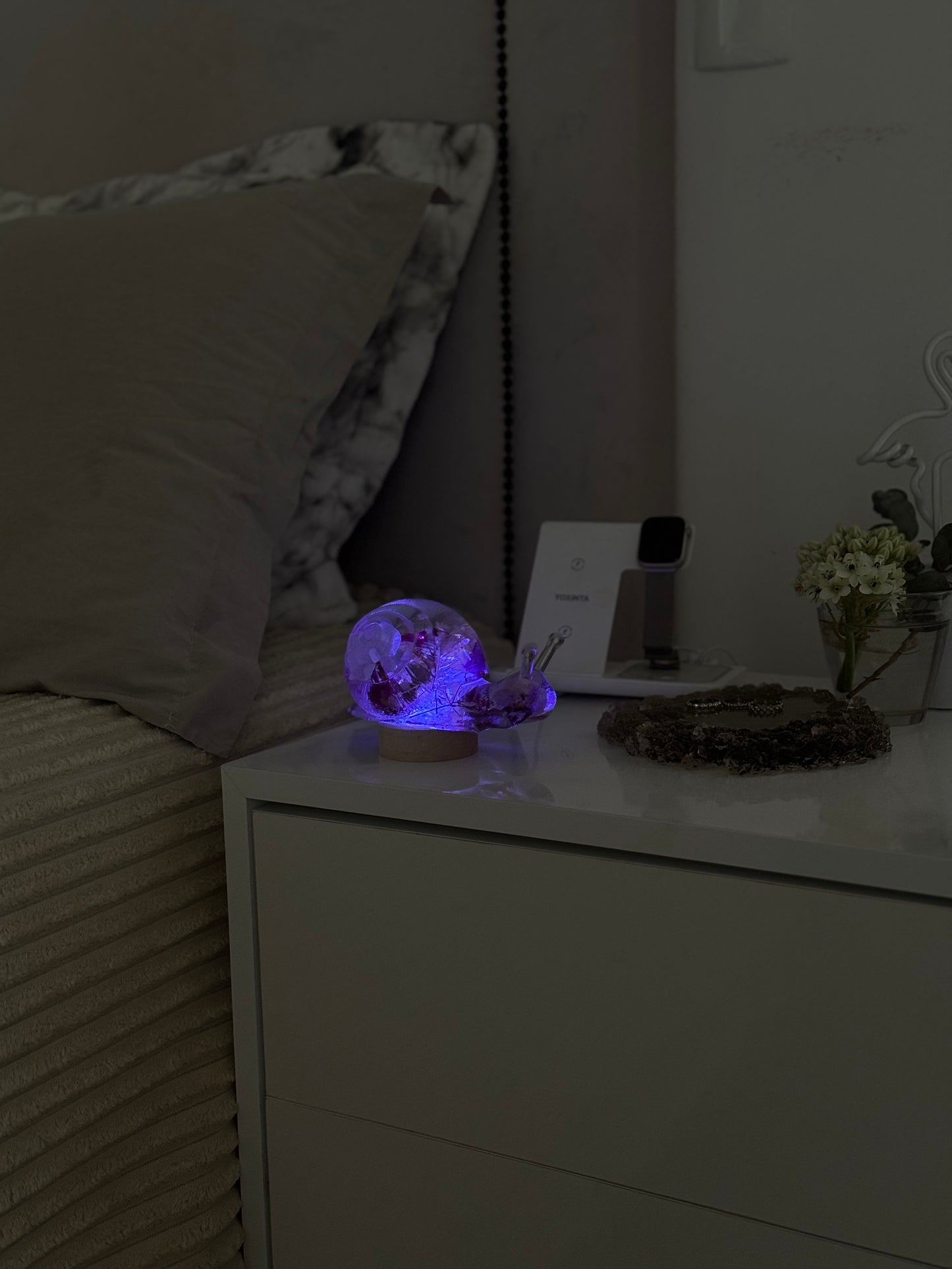 Luminária Escultura de Caracol com Flores naturais Molde Importado
