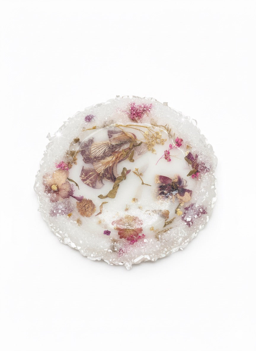 Porta Objetos com Flores Naturais e bordas de cristal Médio