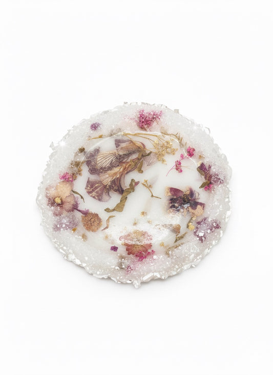Porta Objetos com Flores Naturais e bordas de cristal Médio