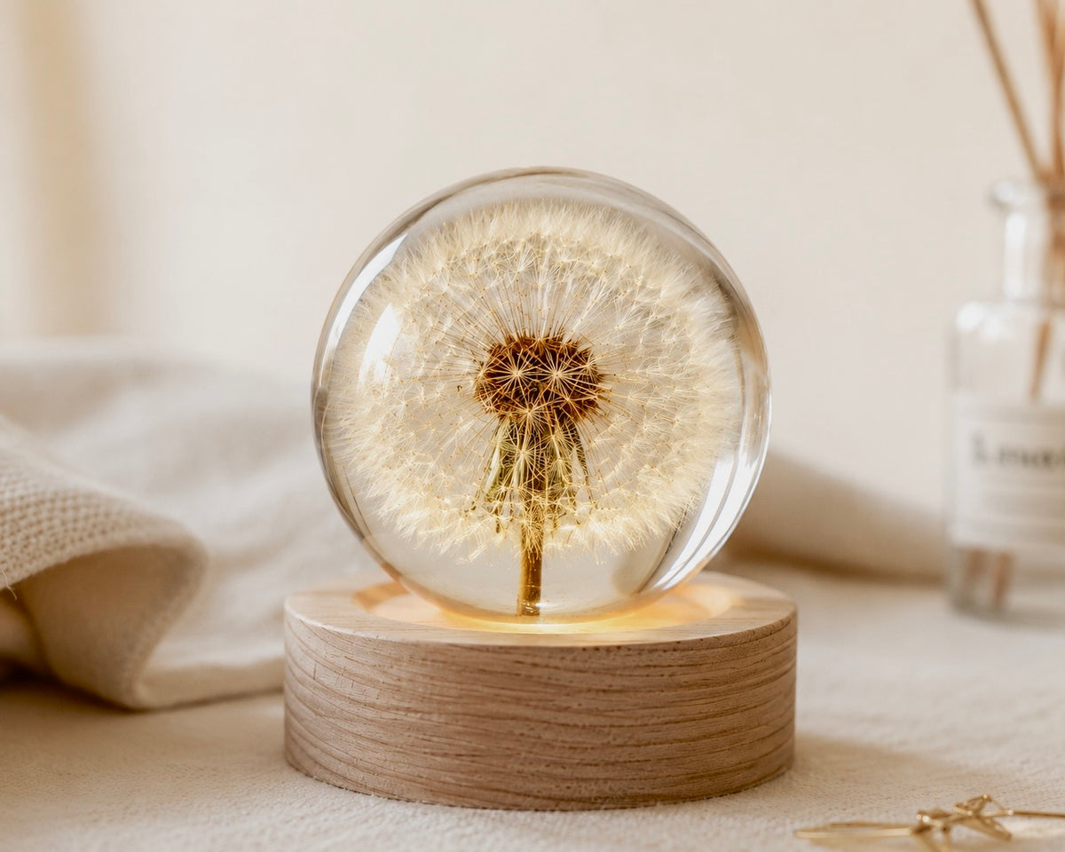 Esfera Iluminada Dandelion Dente de Leão Eternizado - Escolha o tamanho 🤍