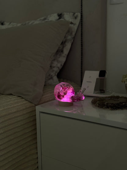 Luminária Escultura de Caracol com Flores naturais Molde Importado