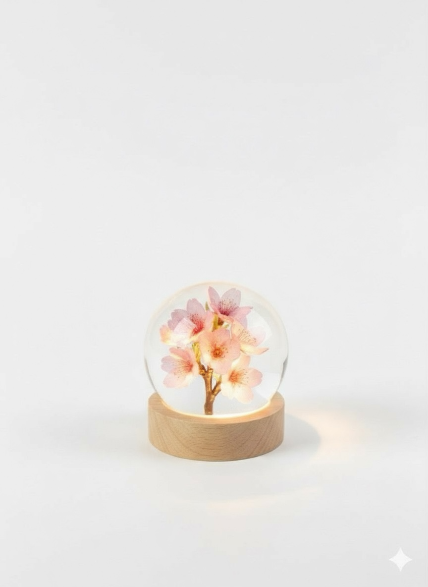 Esfera Iluminada com Flor de Cerejeira Real