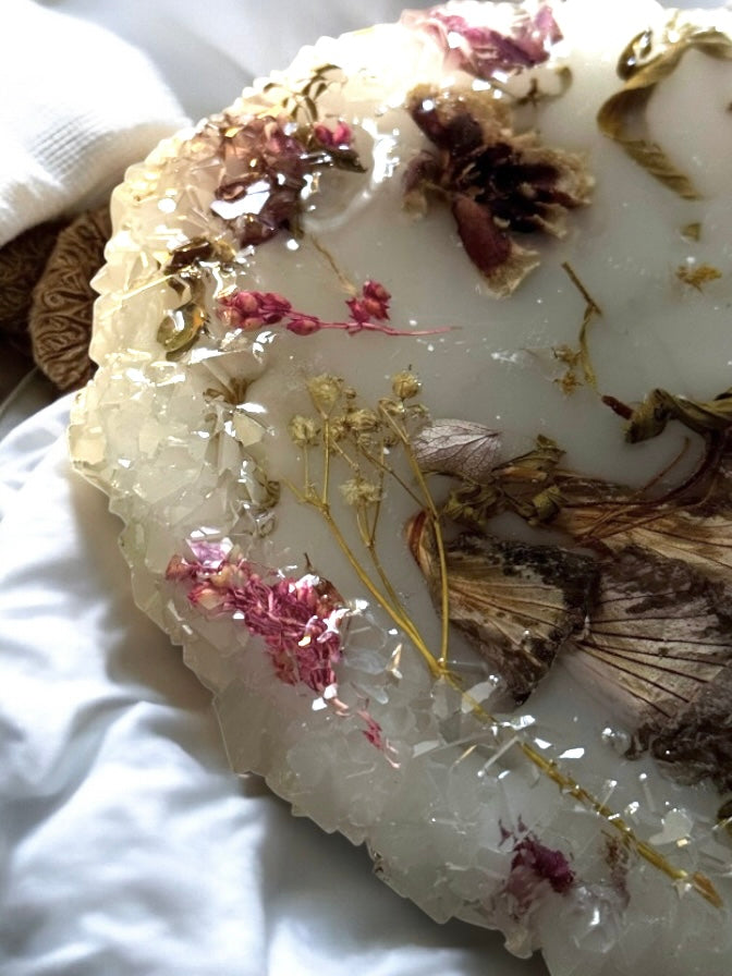 Porta Objetos com Flores Naturais e bordas de cristal Médio