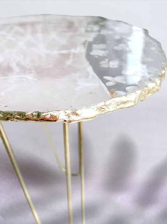 Mesa Lateral Rose Quartz Quartzo em Resina