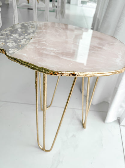 Mesa Lateral Rose Quartz Quartzo em Resina