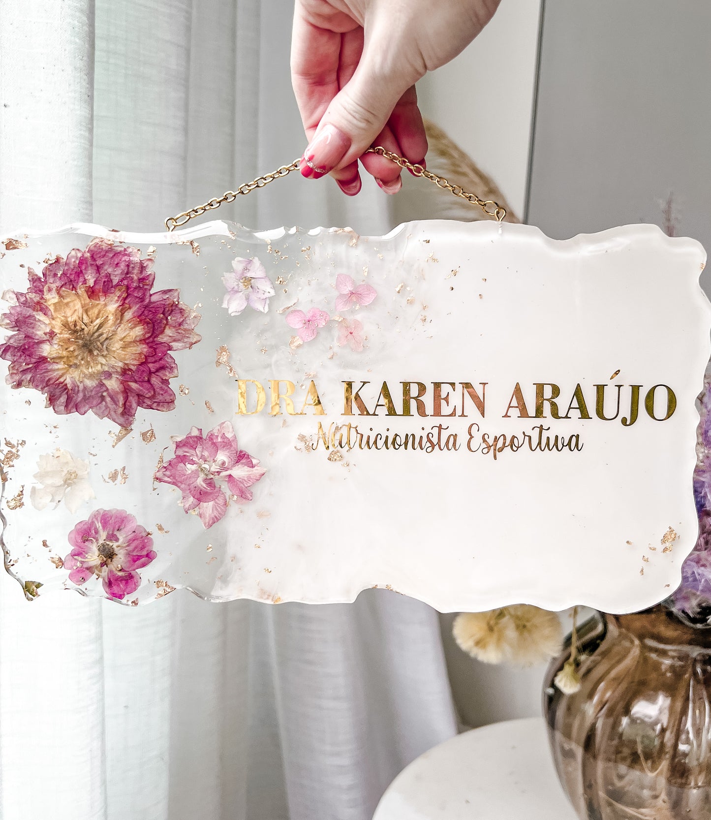 Placa Working com Flores Naturais