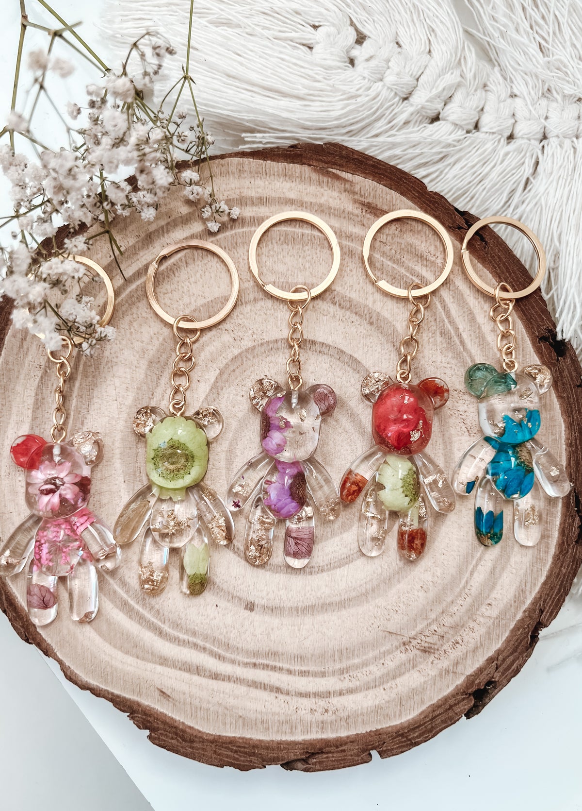 Bear Natural Flowers Keychain
