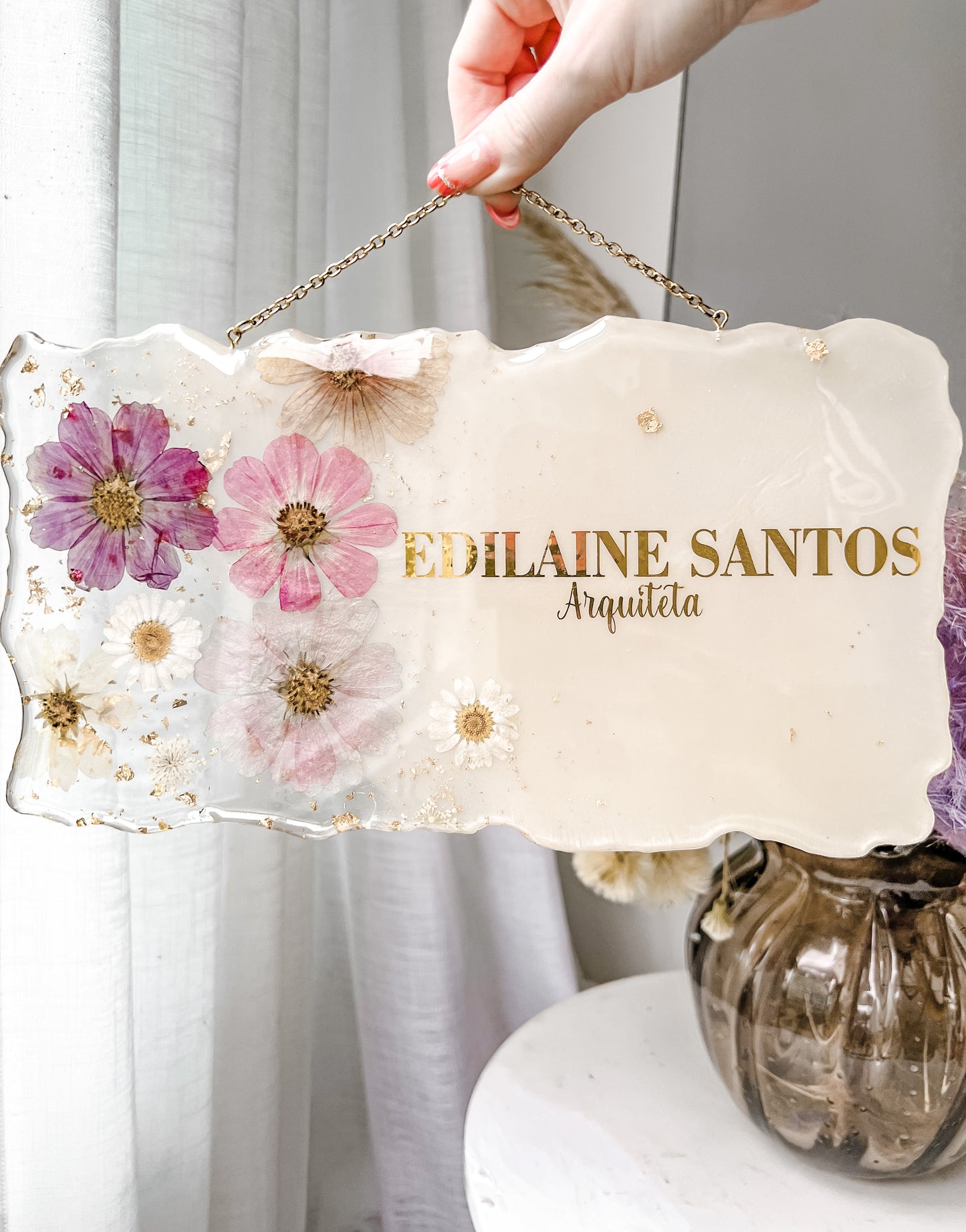 Placa Working com Flores Naturais