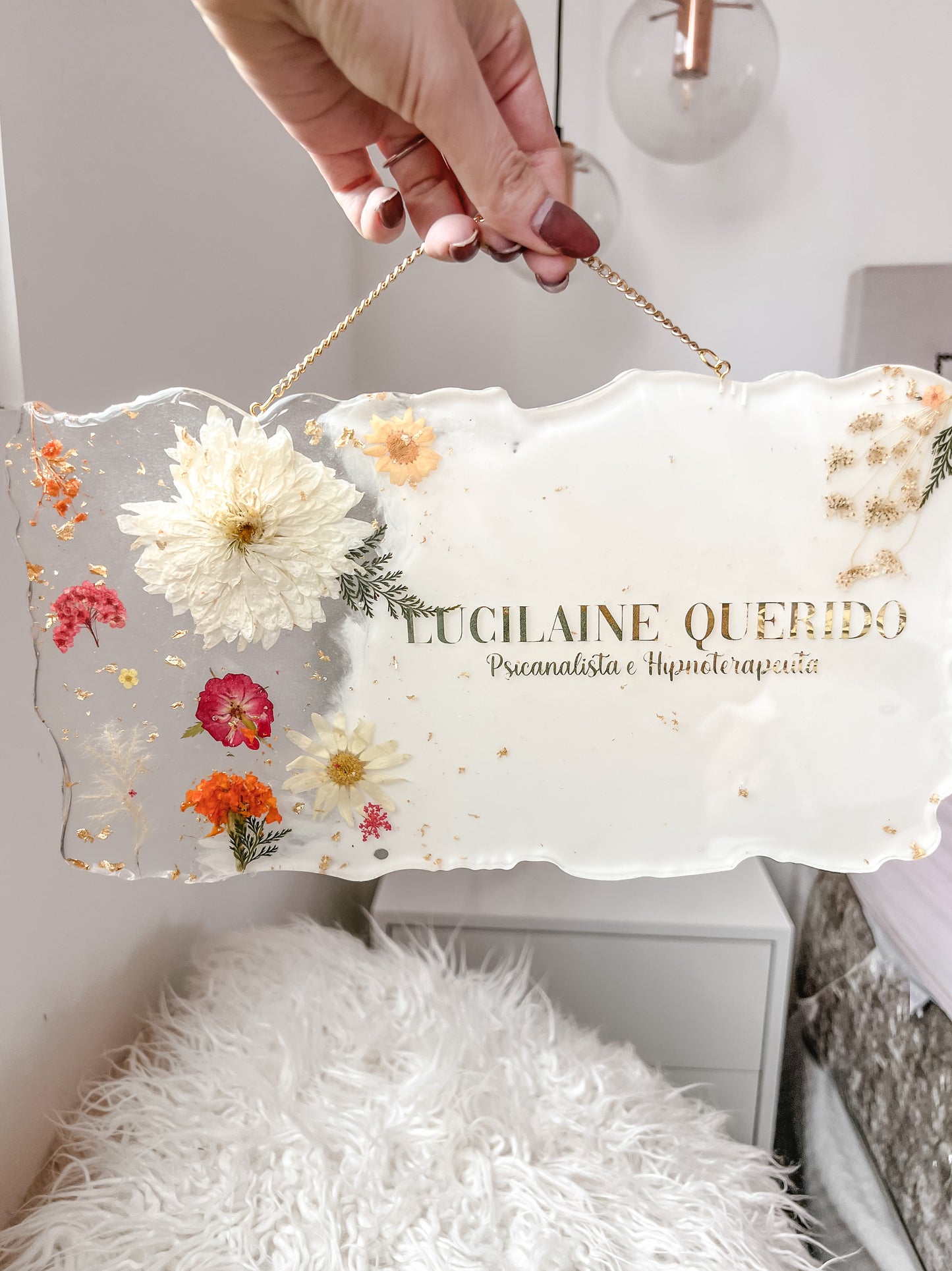 Placa Working com Flores Naturais