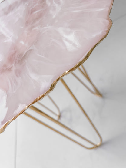 Mesa Lateral Rose Quartz Quartzo em Resina