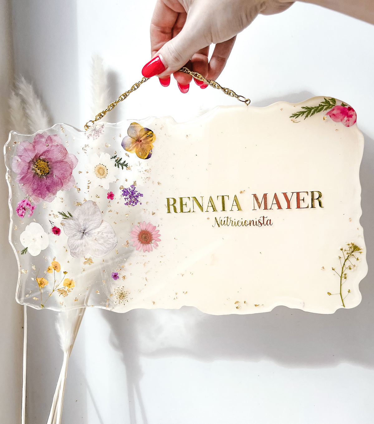 Placa Working com Flores Naturais