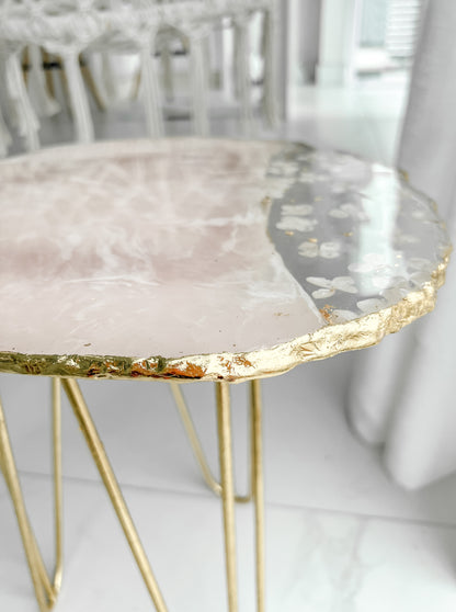 Mesa Lateral Rose Quartz Quartzo em Resina