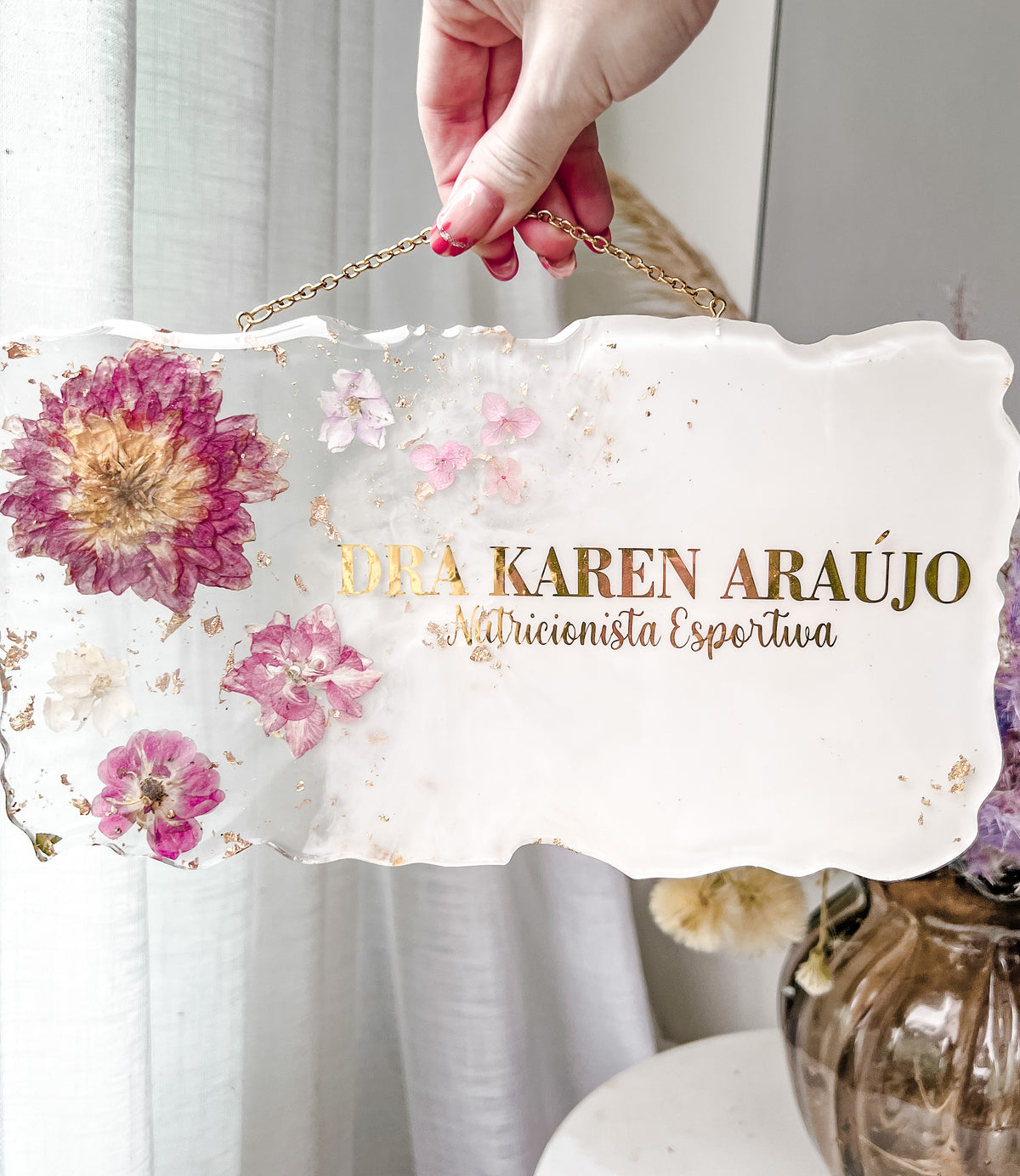 Placa Working com Flores Naturais